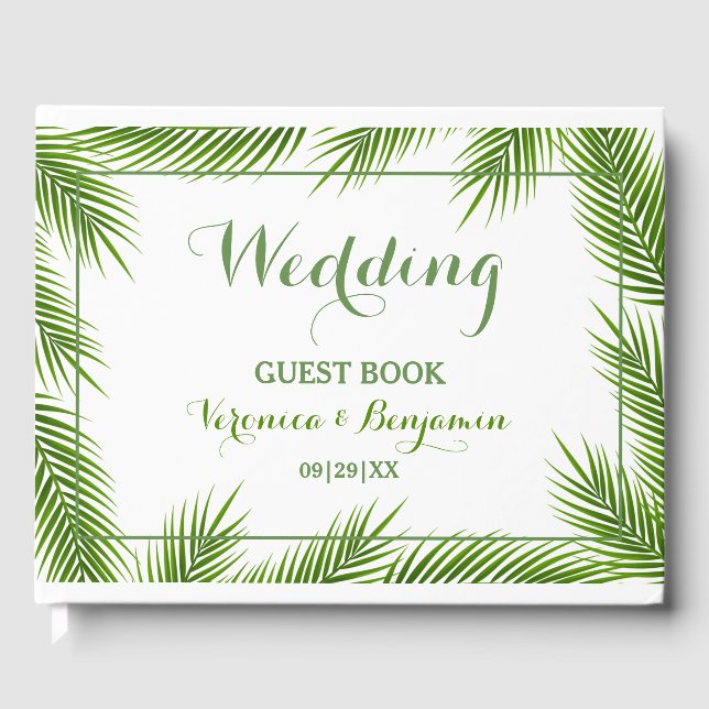 Tropical Palm Leaves Beach Wedding Guest Book (Front)