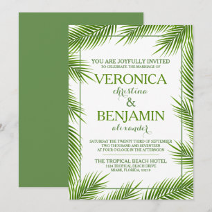 Tropical Palm Leaves Beach Wedding Invitation