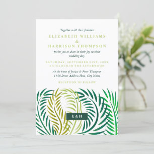 Tropical Palm Leaves, Beach Wedding Invitation