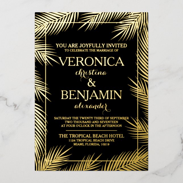 Tropical Palm Leaves Beach Wedding Real (Front)