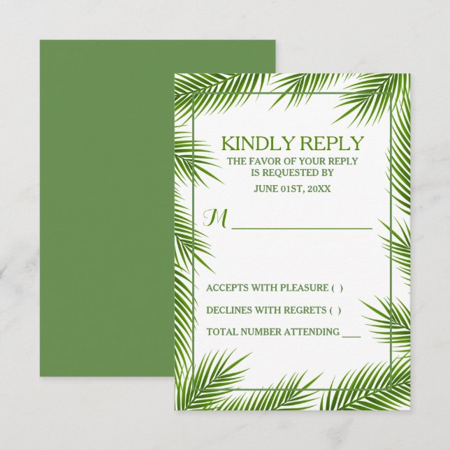Tropical Palm Leaves Beach Wedding RSVP Card (Front/Back)