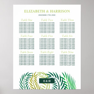 Tropical Palm Leaves, Beach Wedding Seating Chart