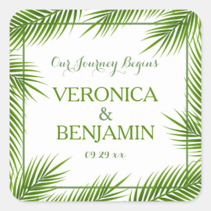 Tropical Palm Leaves Beach Wedding Square Sticker