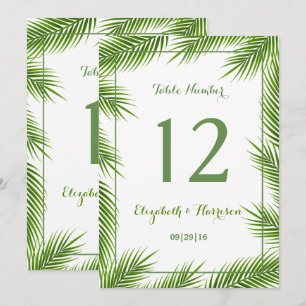 Tropical Palm Leaves Beach Wedding Table Number