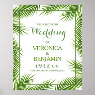 Tropical Palm Leaves Beach Wedding Welcome Poster