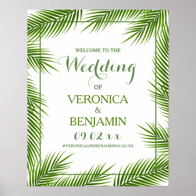 Tropical Palm Leaves Beach Wedding Welcome Poster (Front)