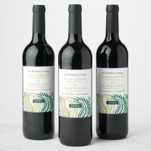 Tropical Palm Leaves, Beach Wedding Wine Label