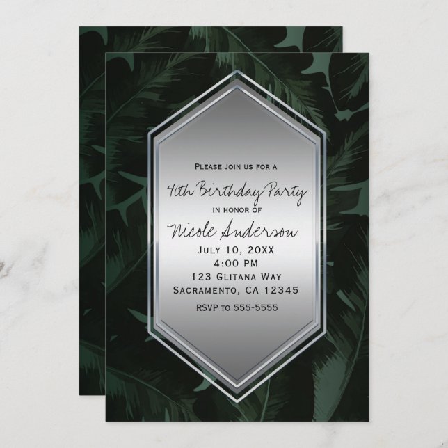 Tropical Palm Leaves Birthday Party Any Event Invitation (Front/Back)