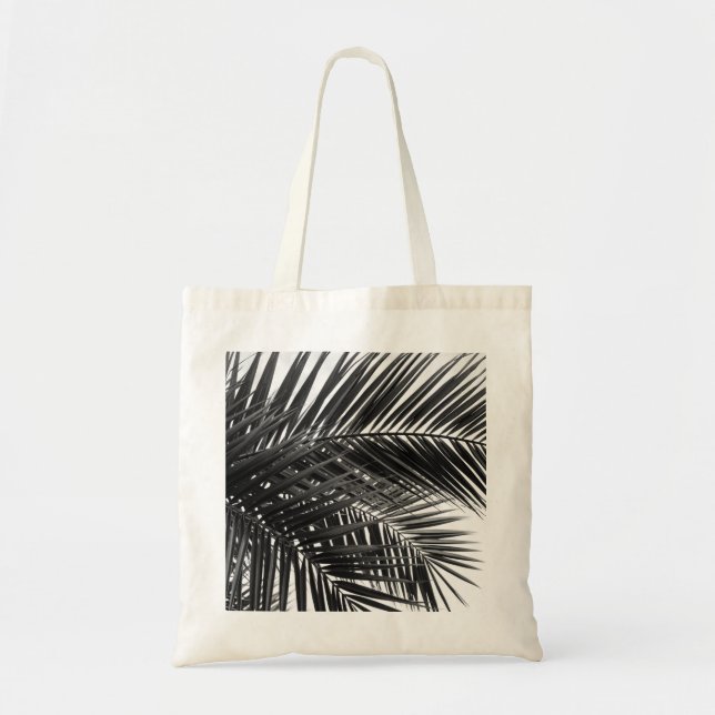 Tropical Palm Leaves - Black and White Photography Tote Bag (Front)