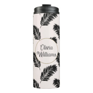 Tropical Palm Leaves Black White Thermal Tumbler
