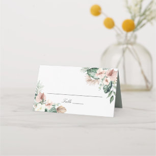 Tropical Palm Leaves Blush Floral Wedding Table Place Card