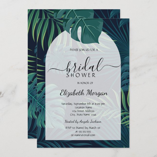 Tropical Palm Leaves Bridal Shower Invitation (Front/Back)