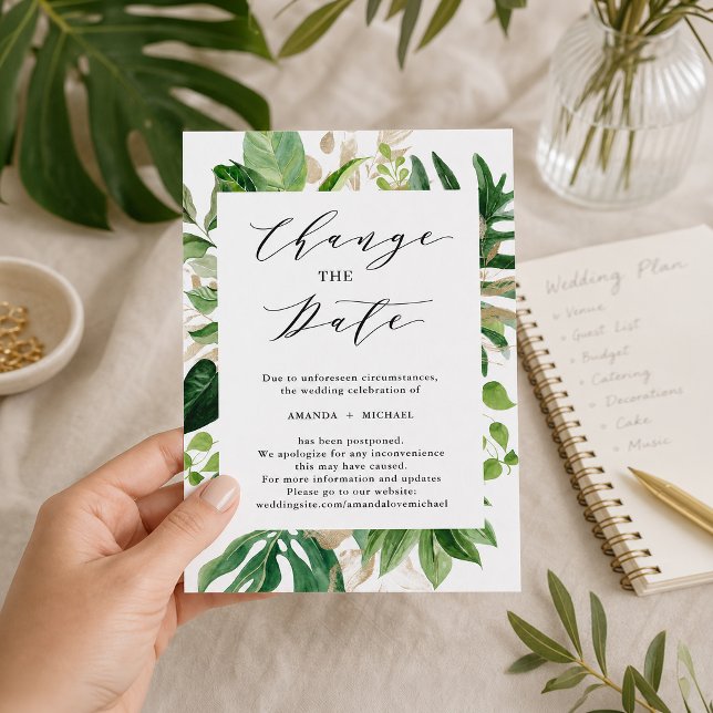 Tropical Palm Leaves Change The Date Invitation (Creator Uploaded)