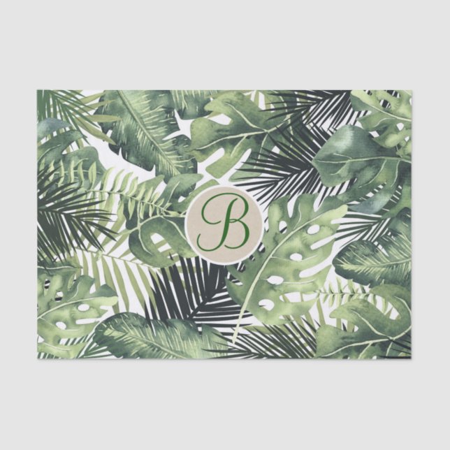 Tropical Palm Leaves Chic Monogram Letter Initial Tissue Paper (Front)