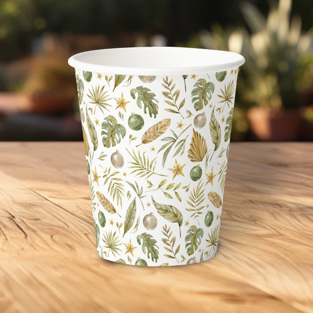Tropical Palm Leaves Christmas Paper Cups (Creator Uploaded)