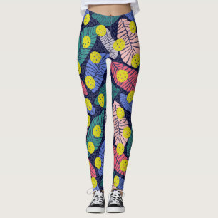 Tropical Palm Leaves Colourful Pickleball Sports Leggings