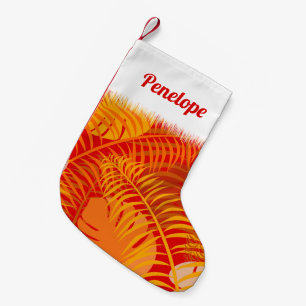Tropical Palm Leaves Cosy Orange Red Small Christmas Stocking