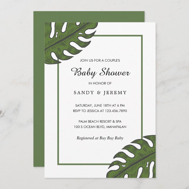 Tropical Palm Leaves Couples Baby Shower Invitation (Front/Back)