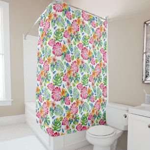 Tropical Palm Leaves cute pink green  Shower Curtain
