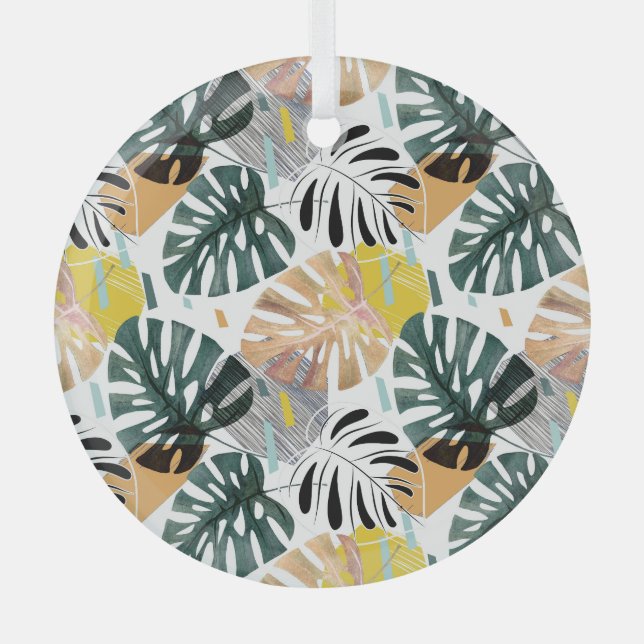 Tropical palm leaves: decorative elements. glass tree decoration (Front)