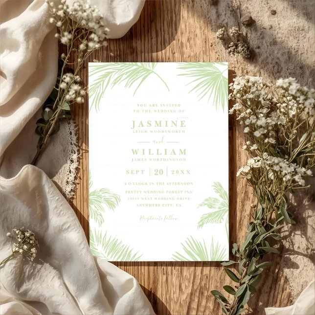 Tropical Palm Leaves Destination QR Code Wedding Invitation (Creator Uploaded)