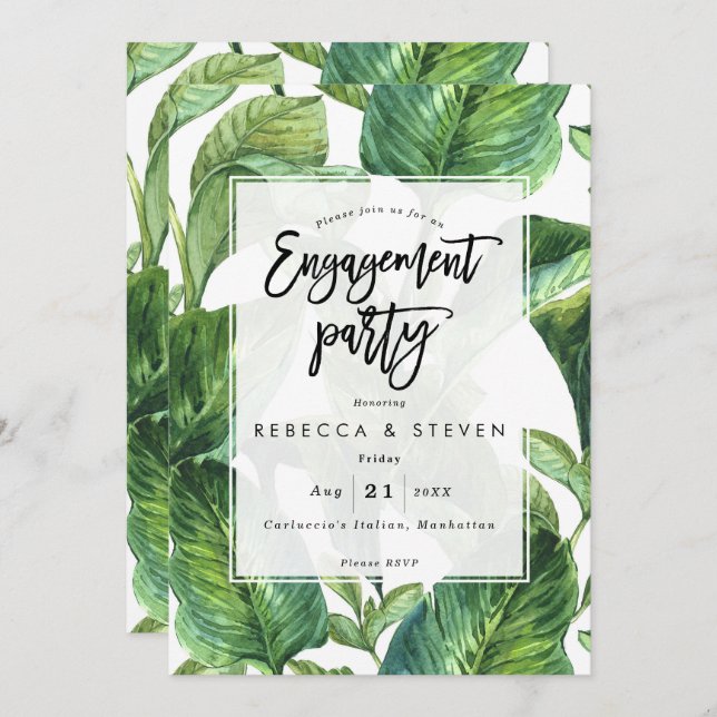 tropical palm leaves engagement party invitation (Front/Back)