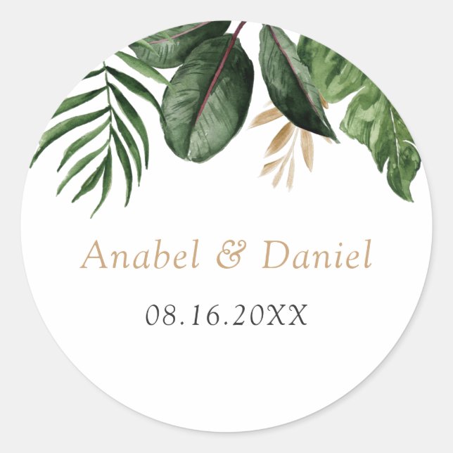 Tropical Palm Leaves Envelope Seal Sticker (Front)