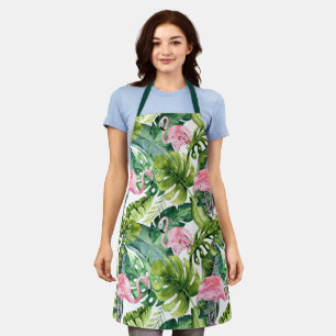 Tropical Palm Leaves Flamingo Apron