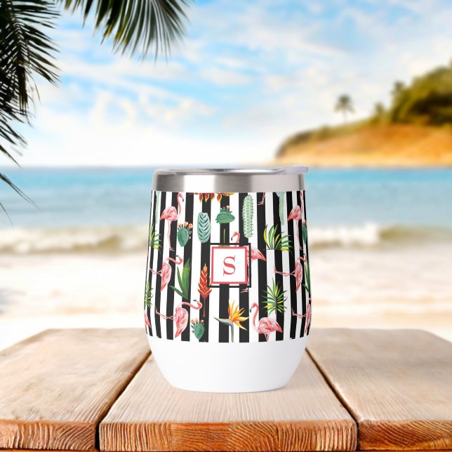 Tropical Palm Leaves Flamingo Cactus Monogrammed (Beach)