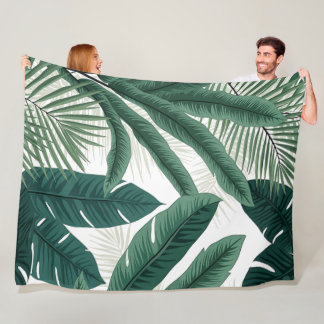 Tropical Palm Leaves Fleece Blanket