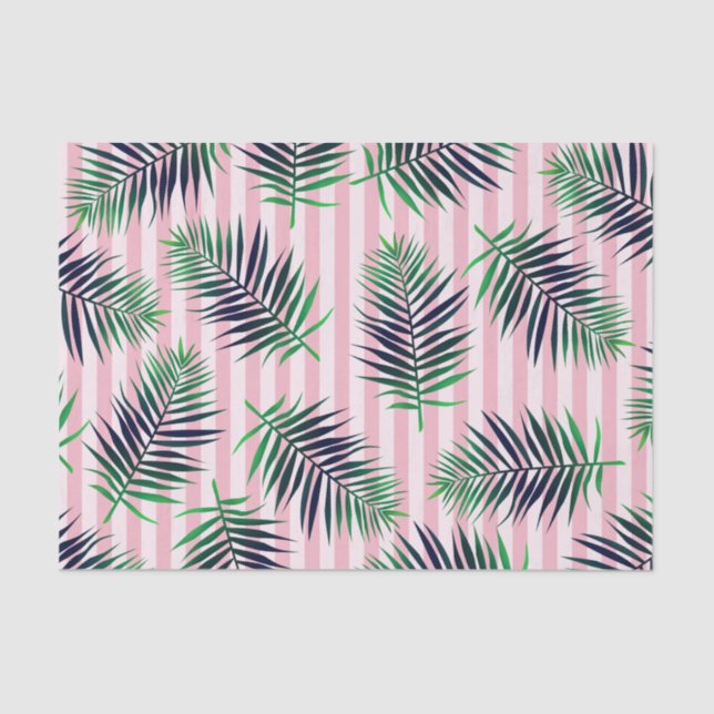 Tropical Palm Leaves Foliage & Stripes Tissue Paper (Front)