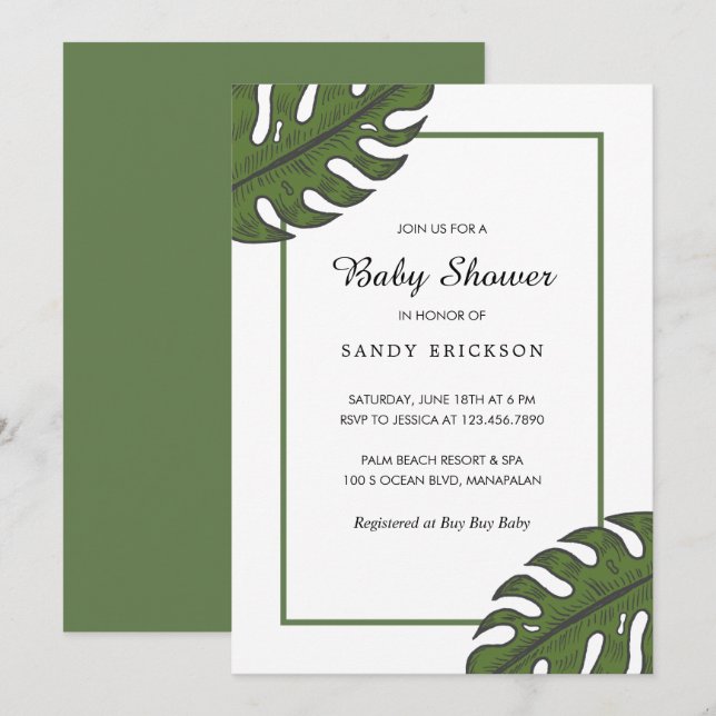 Tropical Palm Leaves Gender Neutral Baby Shower Invitation (Front/Back)