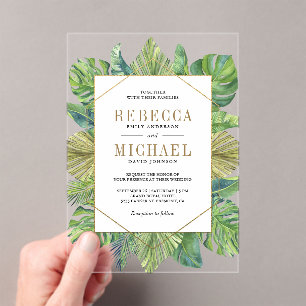 Tropical Palm Leaves Gold Wedding Acrylic Invitations
