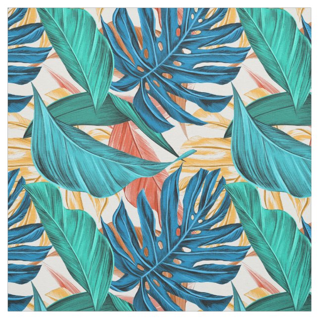 Tropical palm leaves green pattern fabric (Swatch)