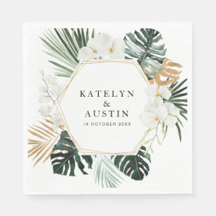 tropical palm leaves greenery floral wedding napkin