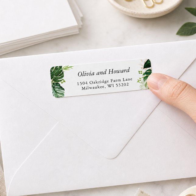 Tropical Palm Leaves Greenery Return Address (Creator Uploaded)