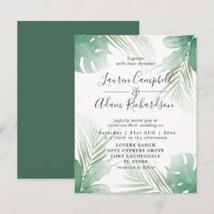 Tropical Palm Leaves Greenery Watercolor Wedding Invitation