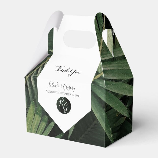 Tropical Palm Leaves Greenery Wedding Favour Box (Front Side)