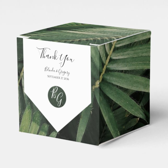 Tropical Palm Leaves Greenery Wedding  Favour Box (Front Side)
