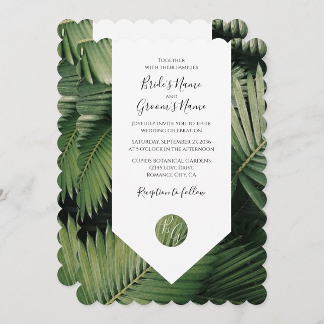 Tropical Palm Leaves Greenery Wedding Invitations (Front/Back)