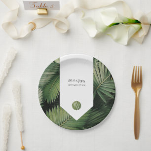 Tropical Palm Leaves Greenery Wedding Paper Plate