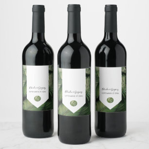 Tropical Palm Leaves Greenery Wedding Wine Label