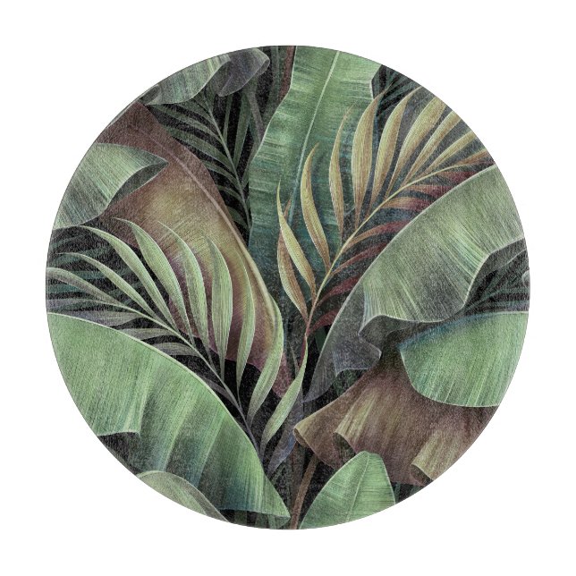 Tropical palm leaves, hand-drawn 3D illustration. Cutting Board (Front)