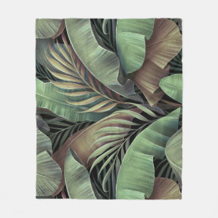 Tropical palm leaves, hand-drawn 3D illustration. Fleece Blanket