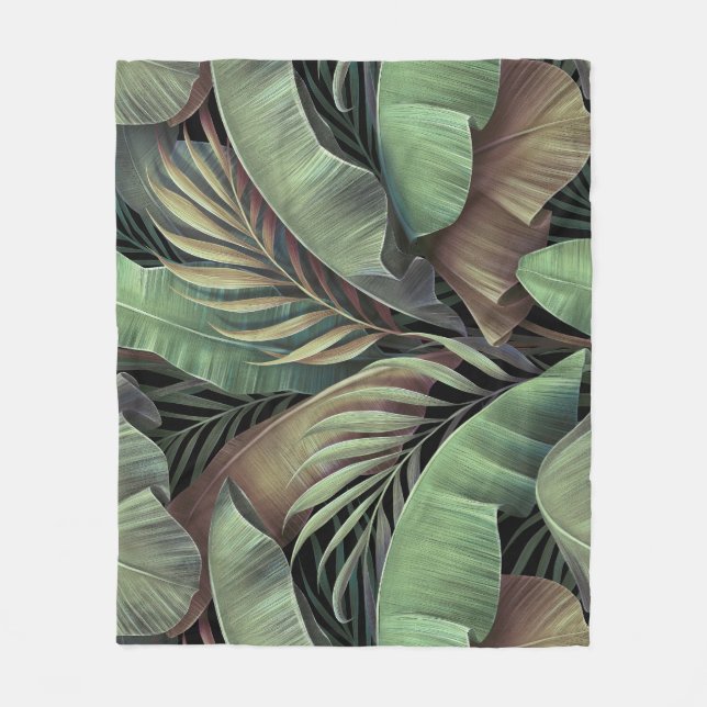 Tropical palm leaves, hand-drawn 3D illustration. Fleece Blanket (Front)