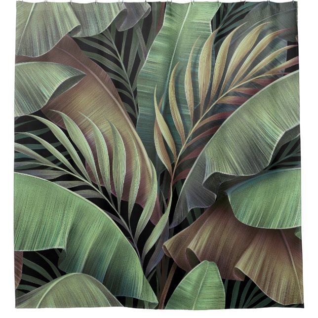 Tropical palm leaves, hand-drawn 3D illustration. Shower Curtain (Front)