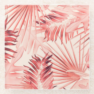 Tropical Palm Leaves, Hawaiian Stylish Pattern. Glass Coaster