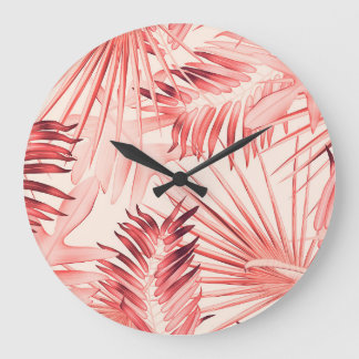 Tropical Palm Leaves, Hawaiian Stylish Pattern. Large Clock