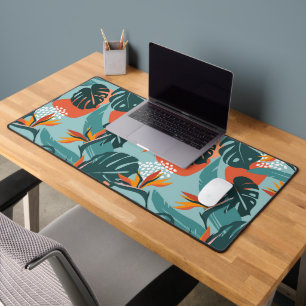 Tropical Palm leaves hibiscus and shapes pattern Desk Mat