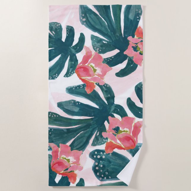 Tropical ,Palm Leaves,Hibiskus Beach Towel (Front)